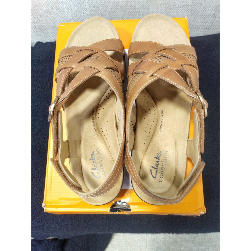 Clarks Collection Laurieann Mae Tan Leather Strappy Sandals Womens 8.5 W Wide - Picture 3 of 6